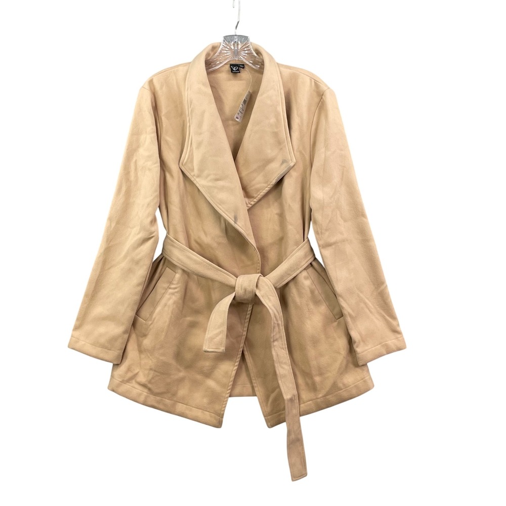 Windsor Wrap Coat Womens Medium Khaki Tan Faux Wool Tie Waist Corpcore Travel